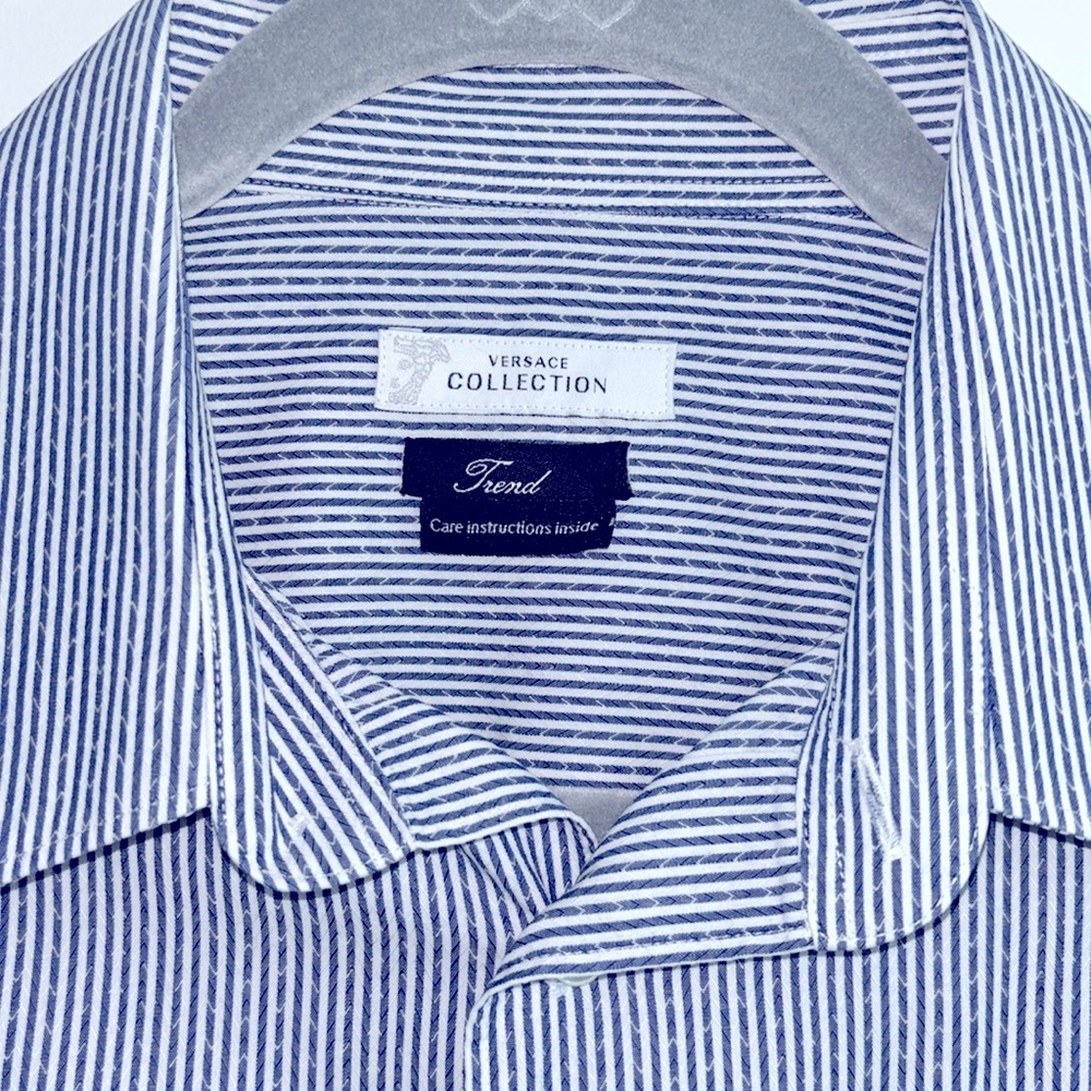 Versace Collection blue & white striped dress shirt. Size 41 - Picture 2 of 9